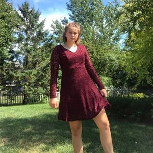 maroon lace long sleeve dress
